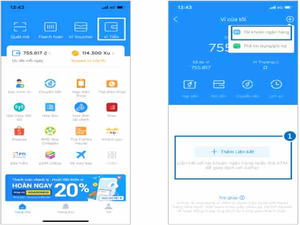 Cách liên kết ví Airpay với ngân hàng
