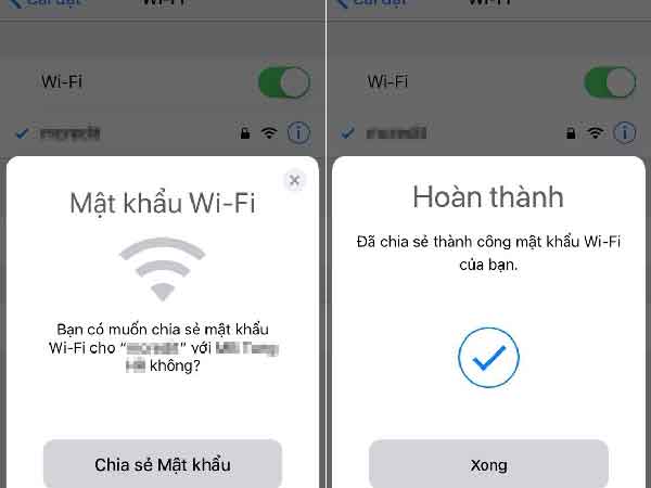 Cả hai iPhone đều cần mở WiFi và Bluetooth mới chia sẻ được wifi